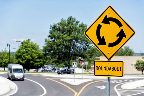 a roundabout with traffic
